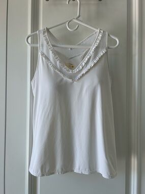 Lilly Pulitzer White V-Neck Ruffle Mesh Tank